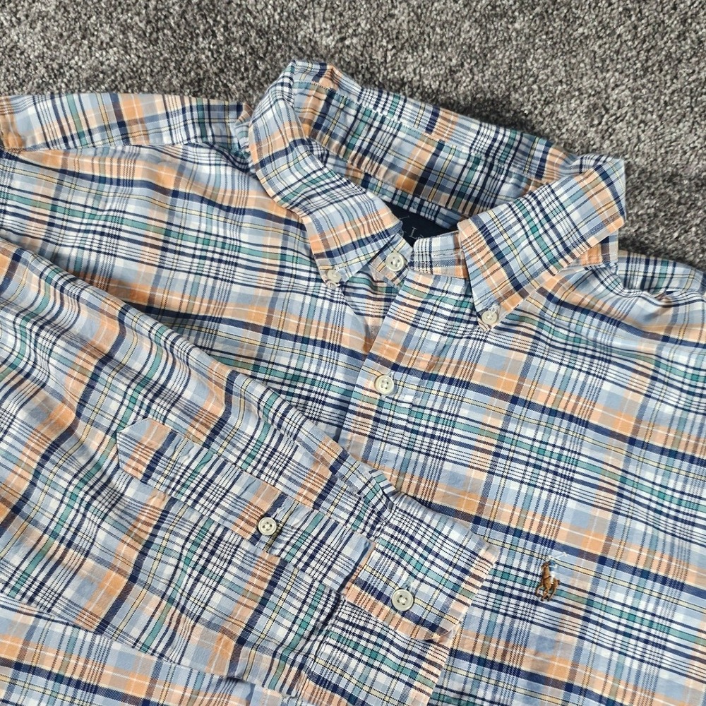 Ralph Lauren Button Down Mens XXL Blue Orange Plaid Classic Fit Cotton Preppy - Picture 1 of 11